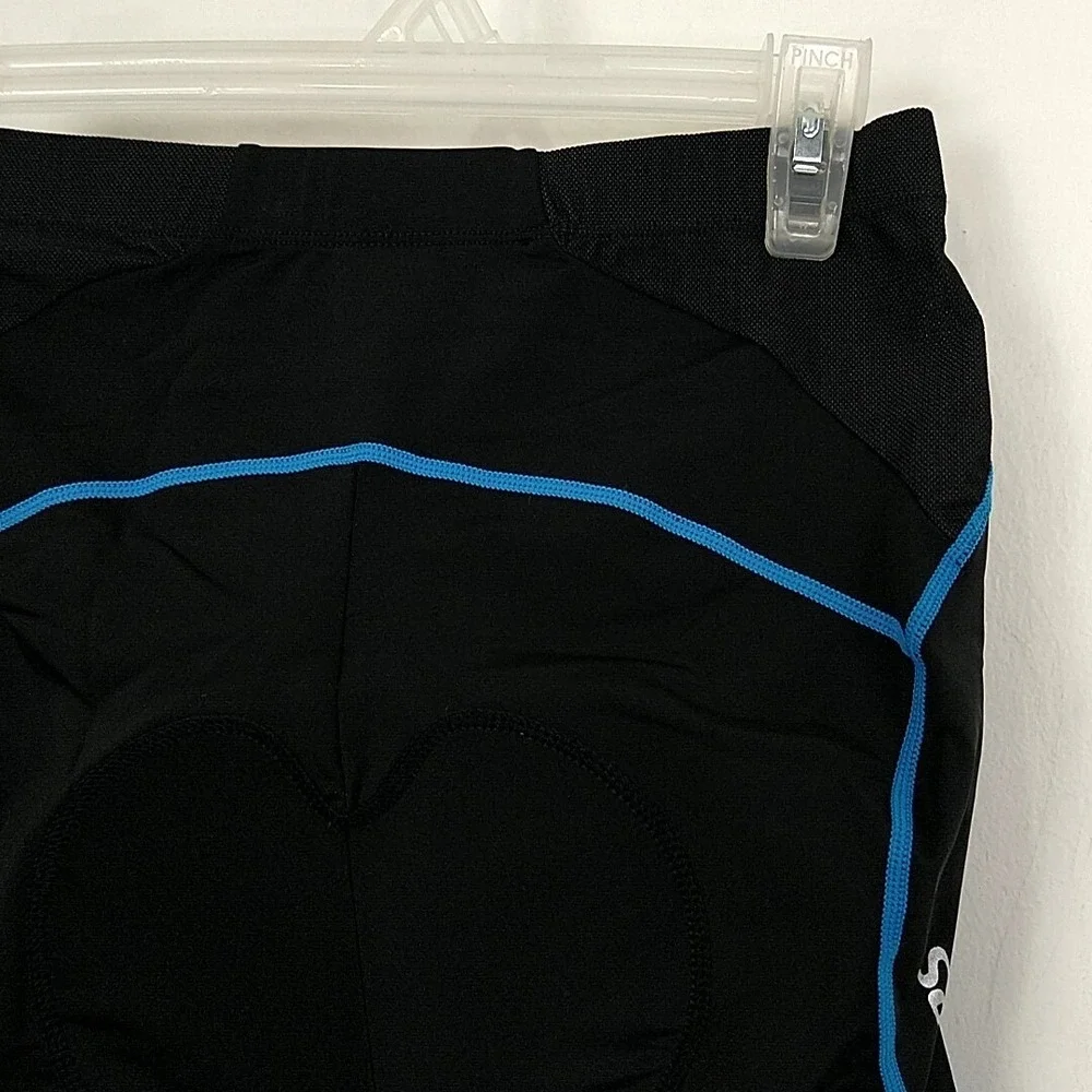 Santic Mens sz M Shorts Black Blue ColorBlock Elastic Waist Athletic Biker Short